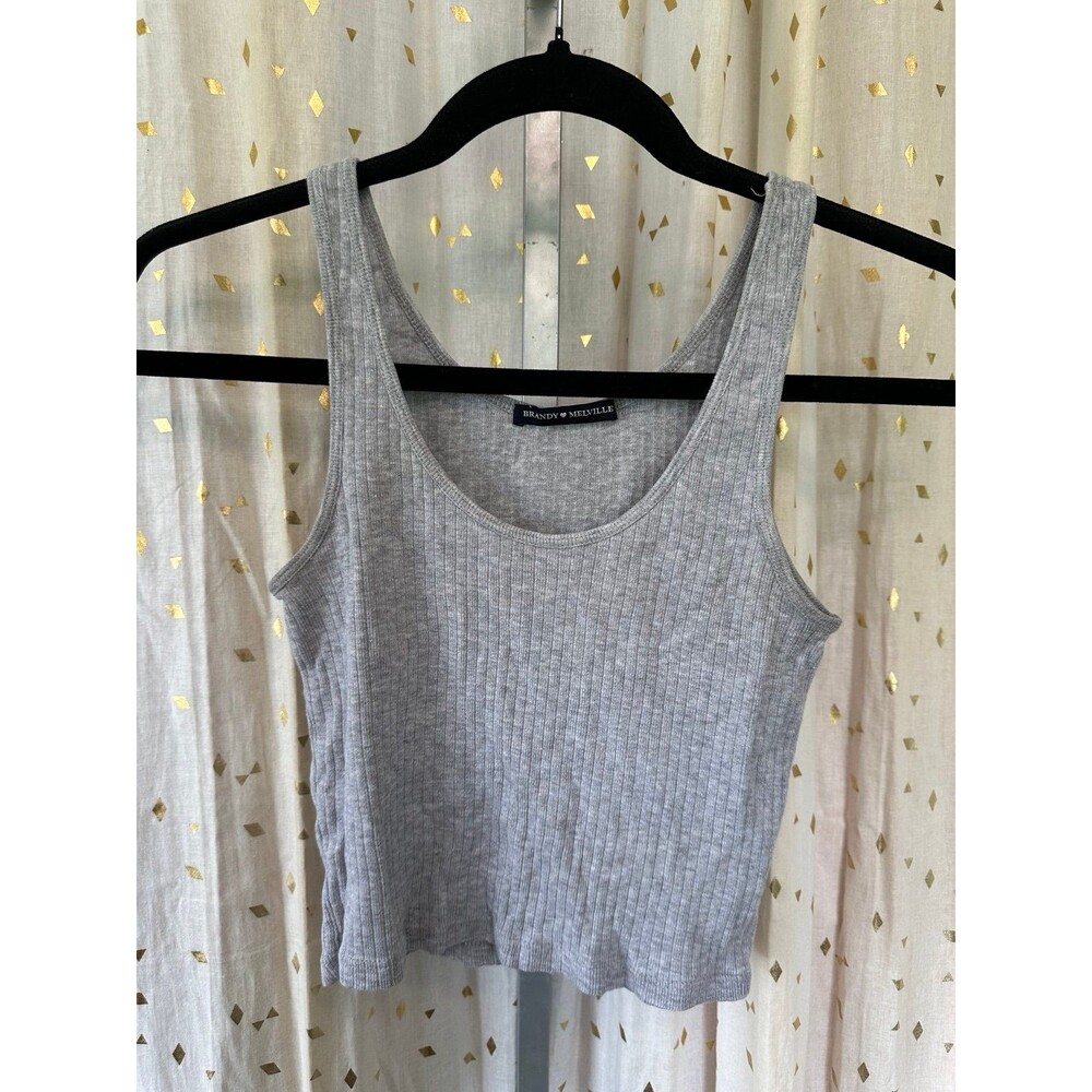 Brandy Melville Classic Gray Ribbed Knit Scoop Neckline Crop Tank Top OS